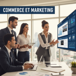 Elisa clot en intervention chez un client avec une équipe commerciale 